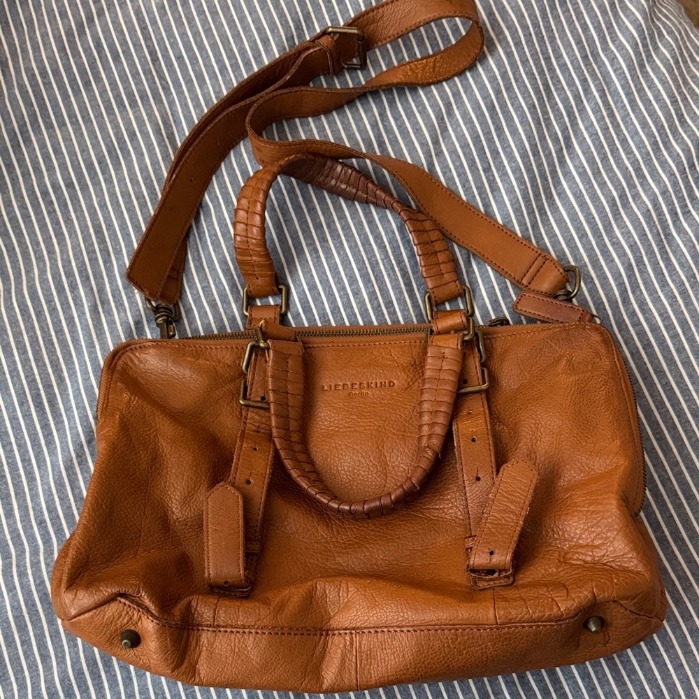 Liebeskind Cognac Leather Satchel with Braided Handles